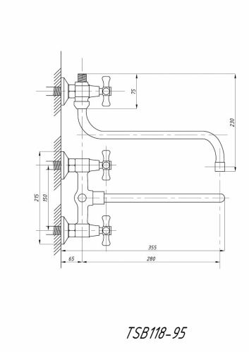 Cмеситель для ванны и душа TSARSBERG TSB-118-95 настенный хром - фото 4
