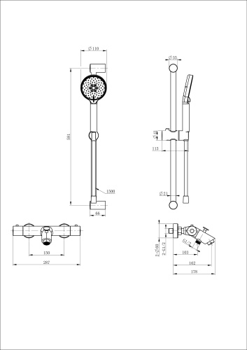 Душевой гарнитур со смесителем Wonzon & Woghand WW-C2002-A-MB настенный черный - фото 2