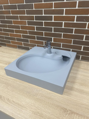 Раковина из искусственного мрамора Stella Polar Шебби SP-00001522 60х60 над стиральной машиной цвет серый матовый - фото 4