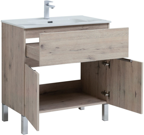 Комплект мебели: тумба с раковиной + зеркало-шкаф Aquanet Алвита New 00274217 81x47x170 напольный цвет коричневый - фото 2