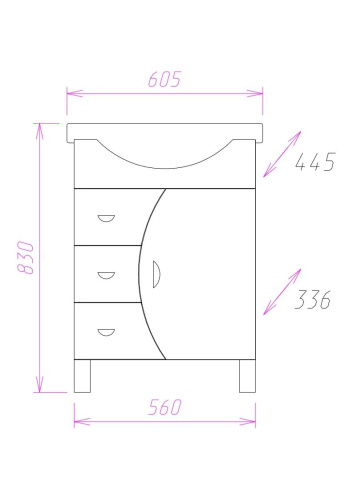 Тумба под раковину Onika Луна 106005 56х34х68 напольная - фото 3