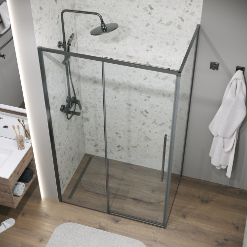 Душевой уголок Grossman Galaxy 120.K33.01.1490.42.00 140х90 стекло прозрачное профиль графит матовый без поддона - фото 5