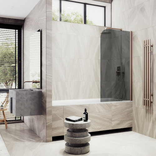 Душевая шторка на ванну Maybah Glass MGV-623-2 80х140 стекло тонированное профиль бронза ориентация универсальная - фото 3