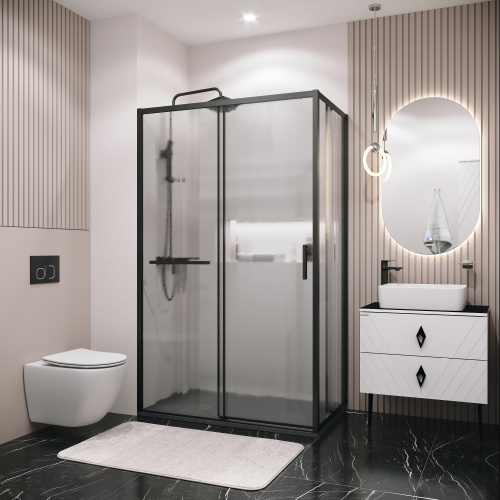 Душевая перегородка Grossman Style 200.K33.05.70.21.02 70х195 стекло текстурное профиль черный матовый - фото 3