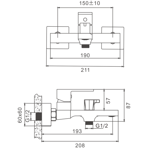 Смеситель для ванны и душа BELZ B60613-7 настенный черный - фото 2
