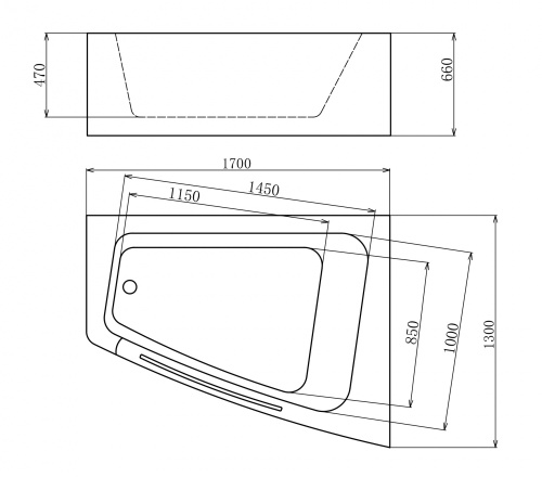 Ванна акриловая гидромассажная Gemy G9056 O R 170х130 пристенная асимметричная с каркасом - фото 3