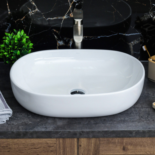 Раковина из сантехнического фарфора Melana 5006-805 59х41 накладная цвет белый без отверстий под смеситель - фото 3