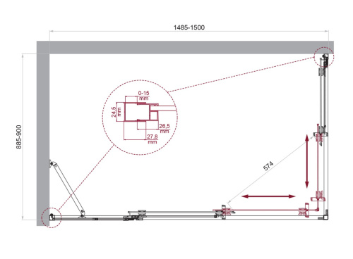 Душевой уголок BelBagno LUCE LUCE-AH-21-150/90-C-Cr 150х90 стекло прозрачное профиль хром глянцевый без поддона - фото 2