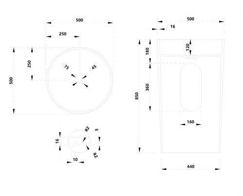 Раковина из искусственного камня Abber STEIN AS2501-H 50х50 напольная цвет белый матовый без отверстий под смеситель - фото 4