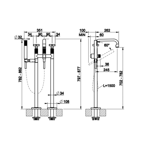 Смеситель Gessi INCISO 58129#727 напольный брашированное золото - фото 2