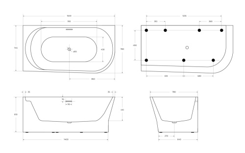 Ванна акриловая BelBagno BB410-1500-780-L 150х78 пристенная овальная с ножками - фото 3