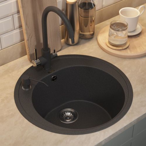Кухонная мойка Uperwood Quartz Premium UPD-01 3910202103 50х50 цвет черный поверхность матовая - фото 3