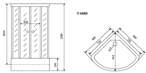 Душевая кабина Timo Standart T-6680SF 80х80 четверть круга с крышей ориентация универсальная - фото 2