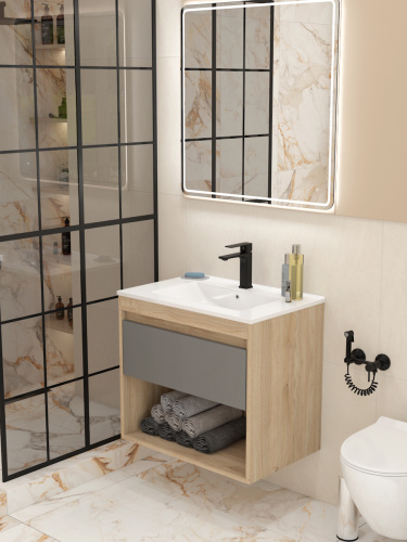 Тумба под раковину Teymi Vitra T60403 70х46х50 подвесная цвет дуб - фото 3