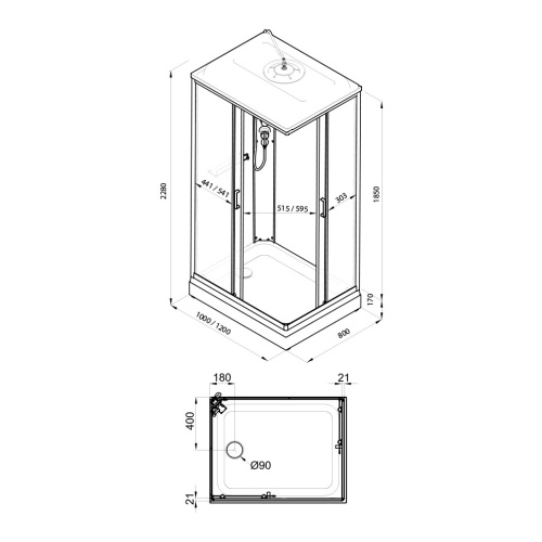 Душевая кабина Тритон Квадро Щ0000064616 120х80 прямоугольная с крышей ориентация универсальная - фото 3