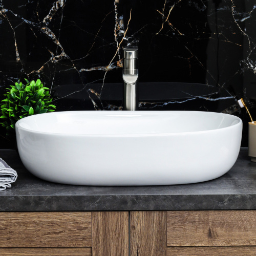 Раковина из сантехнического фарфора Melana 5006-805 59х41 накладная цвет белый без отверстий под смеситель - фото 4