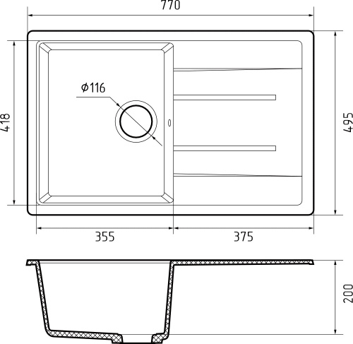 Кухонная мойка Granfest Quadro Q-780L песочный 77х50 цвет бежевый поверхность матовая - фото 3