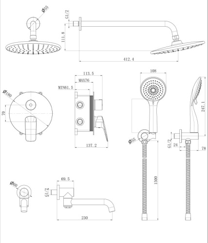 Душевая система BelBagno MARINO MARINO-VDSET-CRM встраиваемая хром - фото 2