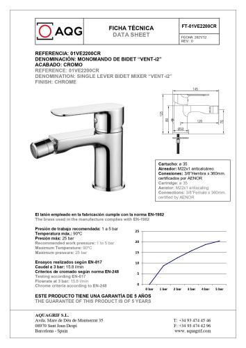 Смеситель AQG VENT-i2 01VE2200CR на биде хром - фото 2