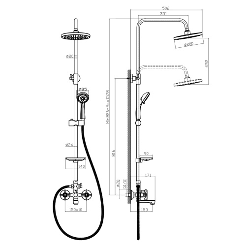 Душевая стойка Rossinka RS42 RS42-46 настенная - фото 2
