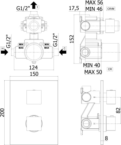 Смеситель для ванны с душем Paffoni Elle LEQ513NO/M встраиваемый в стену черный с термостатом - фото 2