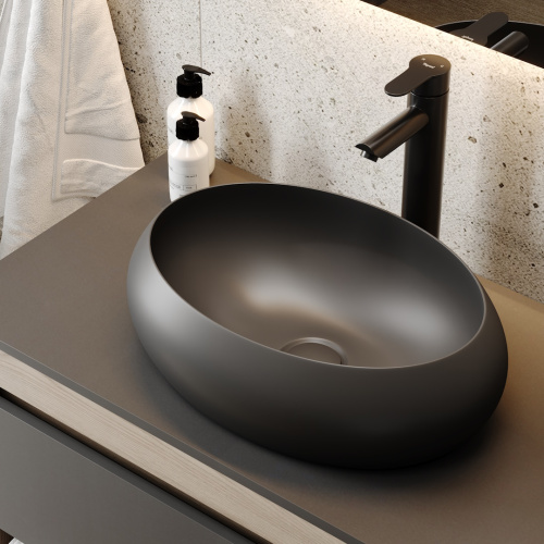 Раковина из сантехнического фарфора Teymi Laina T51302 49х34 накладная цвет черный матовый без отверстий под смеситель - фото 5