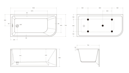 Ванна акриловая BelBagno BB712-1500-730-L 150х73 угловая овальная с ножками - фото 4