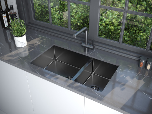 Кухонная мойка Paulmark GERBERG 78/2S UNI PM227844-GM 44х39 цвет вороненая сталь - фото 3