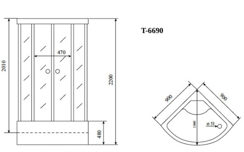 Душевая кабина Timo Standart T-6690SF 90х90 четверть круга с крышей ориентация универсальная - фото 2