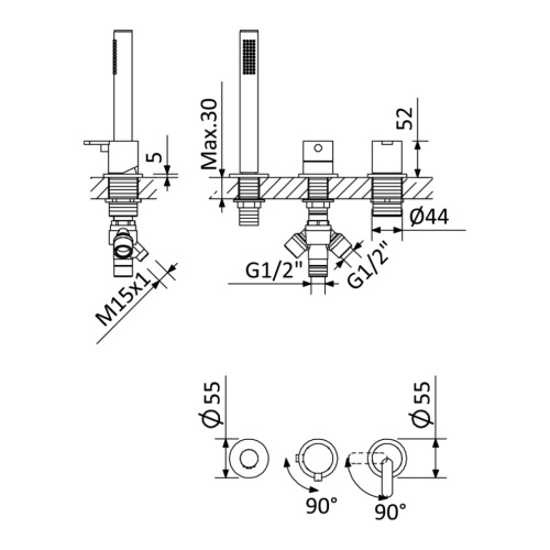 Смеситель Cezares LEAF LEAF-BVDM3-L-NOP на борт ванны черный матовый - фото 2