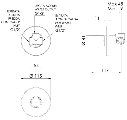Смеситель для душа Daniel Trilogy TG602CR встраиваемый в стену хром - фото 3