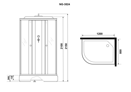 Душевая кабина Niagara Eco E120/80/26R/TN 120х80 асимметричная с крышей ориентация правая - фото 4