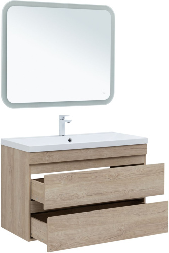 Тумба под раковину Aquanet Нота NEW 00334200 99х47х61 подвесная цвет светлое дерево - фото 5