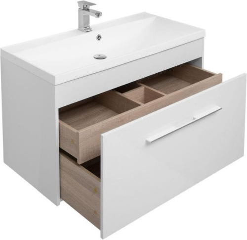 Комплект мебели: тумба с раковиной + зеркало-шкаф Aquanet Августа 00287676 100x48x140 подвесной цвет белый - фото 4