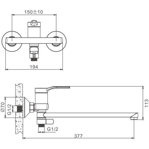 Смеситель для ванны и душа BELZ B22612 настенный хром - фото 2
