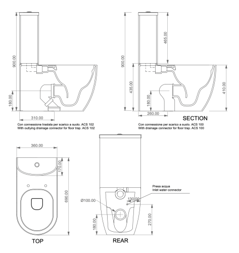 Чаша унитаза напольная GSG Ceramic Design Like LKMBL000P цвет белый без бачка без сиденья безободковая смыв торнадо - фото 2
