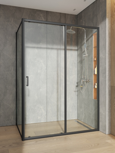 Душевой уголок Orange E23-14090TB 140х88,59 стекло прозрачное профиль черный без поддона - фото 3