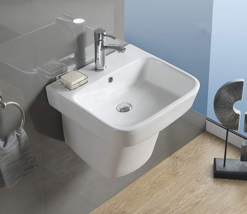 Раковина из санфаянса CeramaLux NB164 51х47 подвесная цвет белый 1 отверстие под смеситель - фото 3