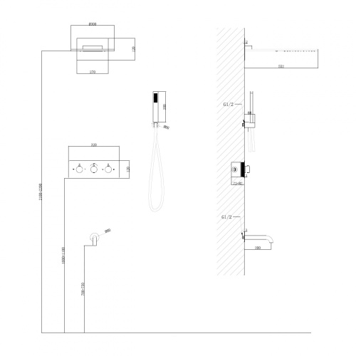 Душевая система ABBER AF8150B встраиваемая в стену с термостатом - фото 3