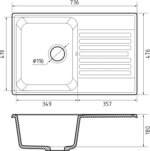 Кухонная мойка Granfest Quarz 78 серый 74х48 цвет серый поверхность матовая - фото 3