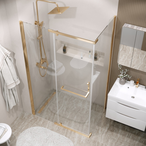 Душевой уголок Grossman Pragma 120.K33.03.1290.32.00 120х90 стекло прозрачное профиль золото матовое без поддона - фото 4