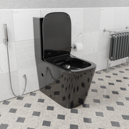 Унитаз напольный с бачком CeramaLux 2170-18 черный глянцевый с сиденьем микролифт безободковый каскадный смыв - фото 2