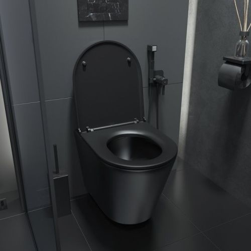 Унитаз подвесной IDDIS Calipso CALR3BMi25 черный с сиденьем микролифт безободковый каскадный смыв - фото 3