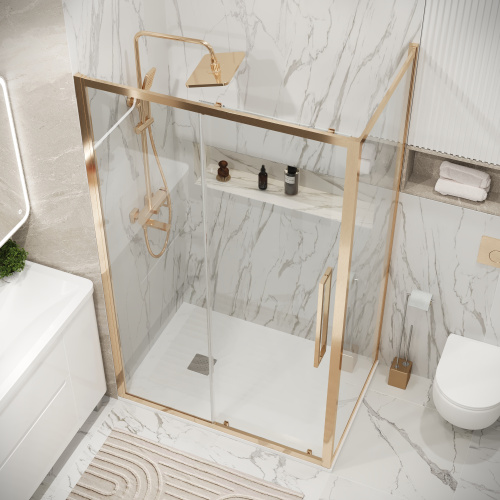 Душевая перегородка Grossman Cosmo 200.K33.02.90.32.00 90х195 стекло прозрачное профиль золото глянцевое - фото 5