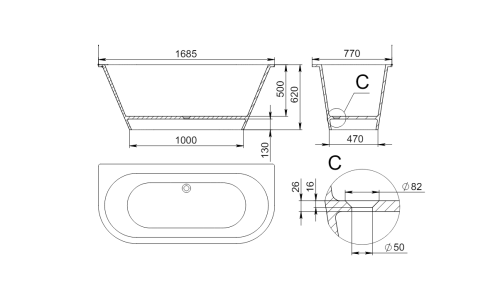 Ванна из искусственного камня Holbi GALATEA 1.01.003.11.1 169х77 пристенная овальная - фото 4