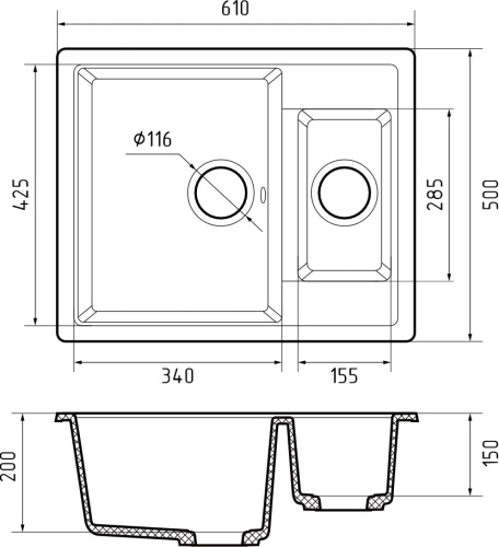 Кухонная мойка Granfest Quadro Q-610K песочный 61х50 цвет бежевый поверхность матовая - фото 3