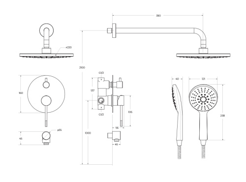 Душевая система Cezares RELAX RELAX-DSET-NOP встраиваемая цвет черный матовый - фото 3