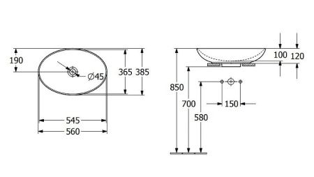 Раковина из сантехнического фарфора Villeroy Boch Loop&Friends 4A470001 60х40 накладная цвет белый без отверстий под смеситель