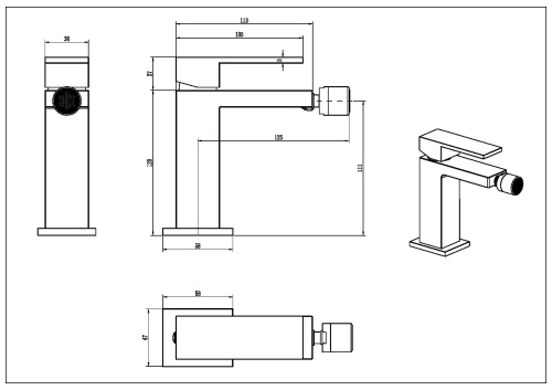 Смеситель Boheme Qubic 476-SGM на биде графит глянцевый - фото 2