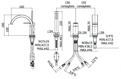 Смеситель Paffoni Ringo RIN040LNO на борт ванны черный - фото 2